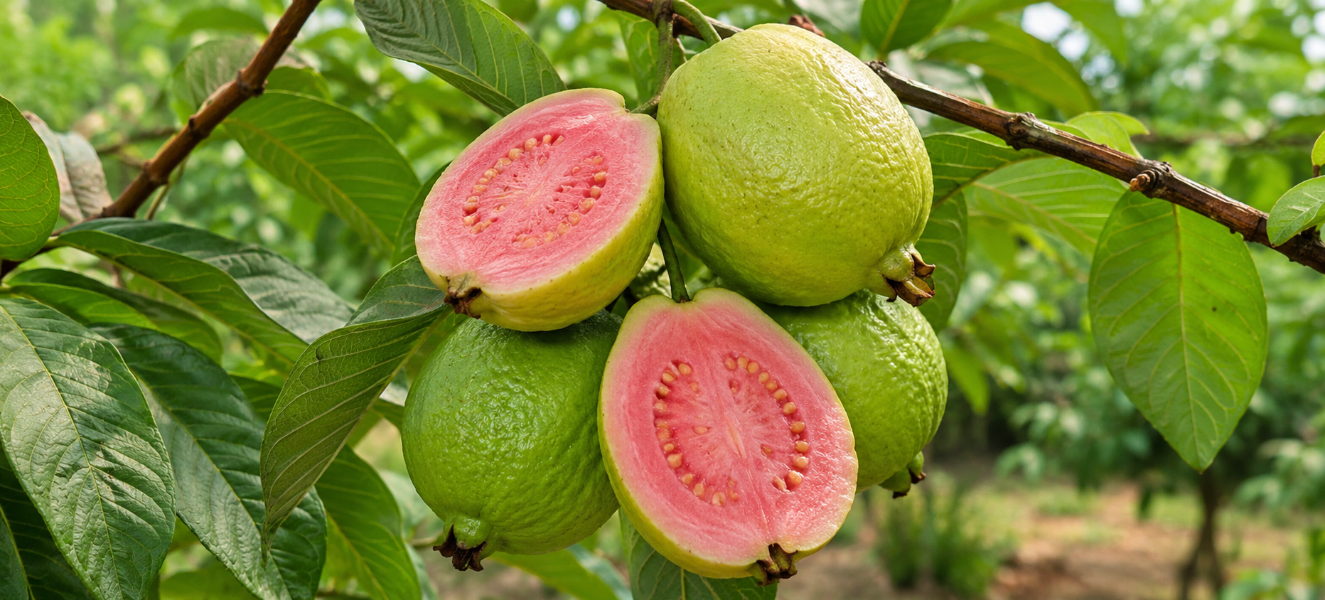 Fresh pink guava tree fruit