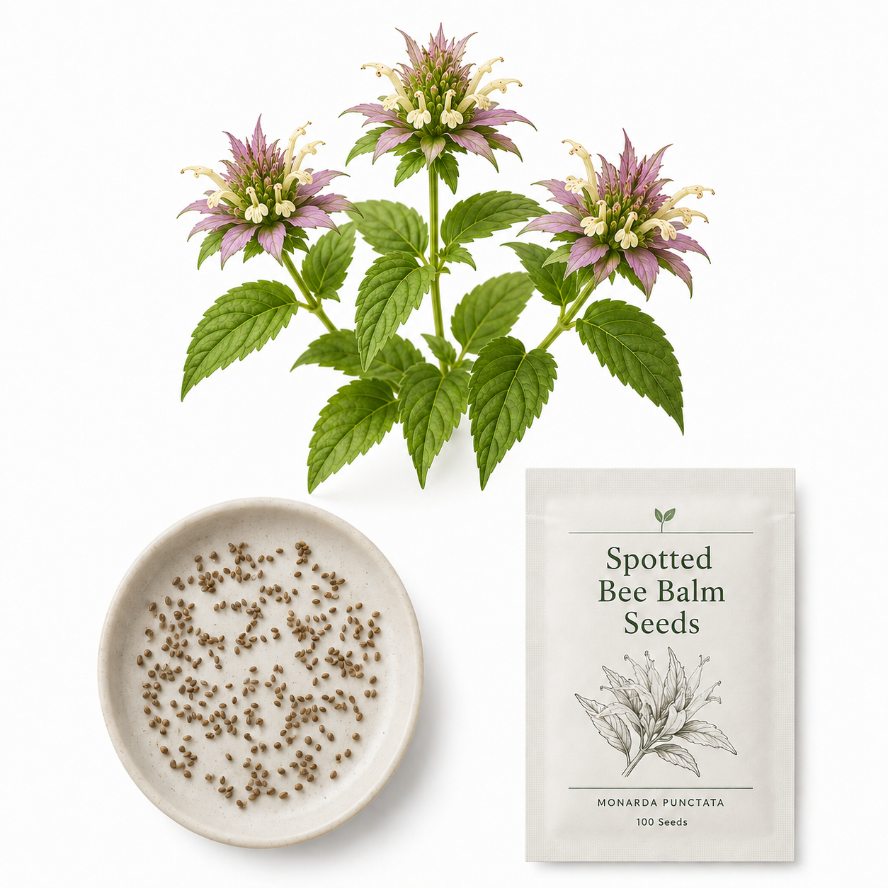 100 Spotted Bee Balm Seeds for Planting, Heirloom, Drought Tolerant, Purple Bee Balm Perennial Wildflower Seeds for Shade & Sun Backyard Landscape