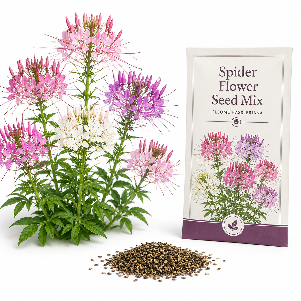 100 Spider Flower Seeds Mix, Spider Lily, Non-GMO Cleome hassleriana Seeds, Vibrant Multi-Color Flowers, Tall Annual Wildflower, for Backyard Borders