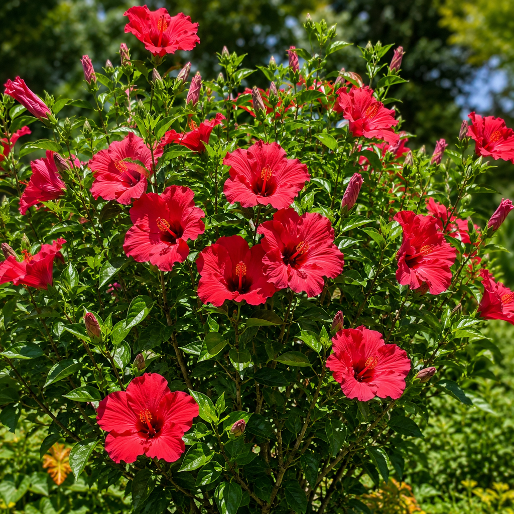 2 Red Hibiscus Althea Live Plants for Planting | 10-12 Inch Tall | Red Flowering Rose of Sharon Trees for Outdoor Gardens & Privacy Screens