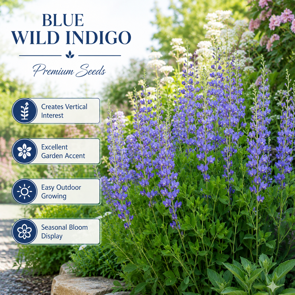 100 Pcs Blue Wild Indigo Seeds for Planting, Low Maintenance, Native Wildflower Seeds, Deep Blue Blooms, Ideal for Gardens, Borders & Landscaping