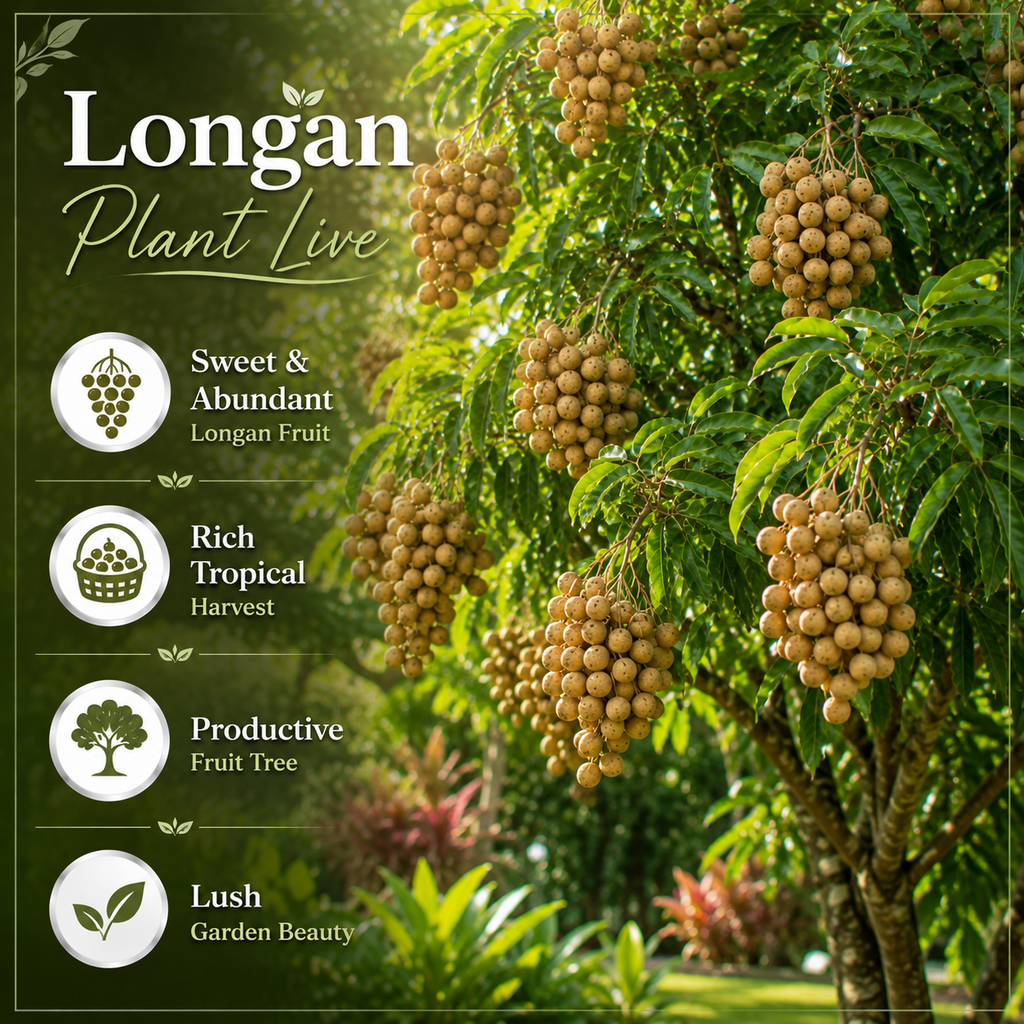 Longan Kohala Live Plant | Sweet Fruit Tree | Large Plant 30-36 Inches Tall | Well Rooted | Easy to Grow (No Ship to CA,HI,AK)