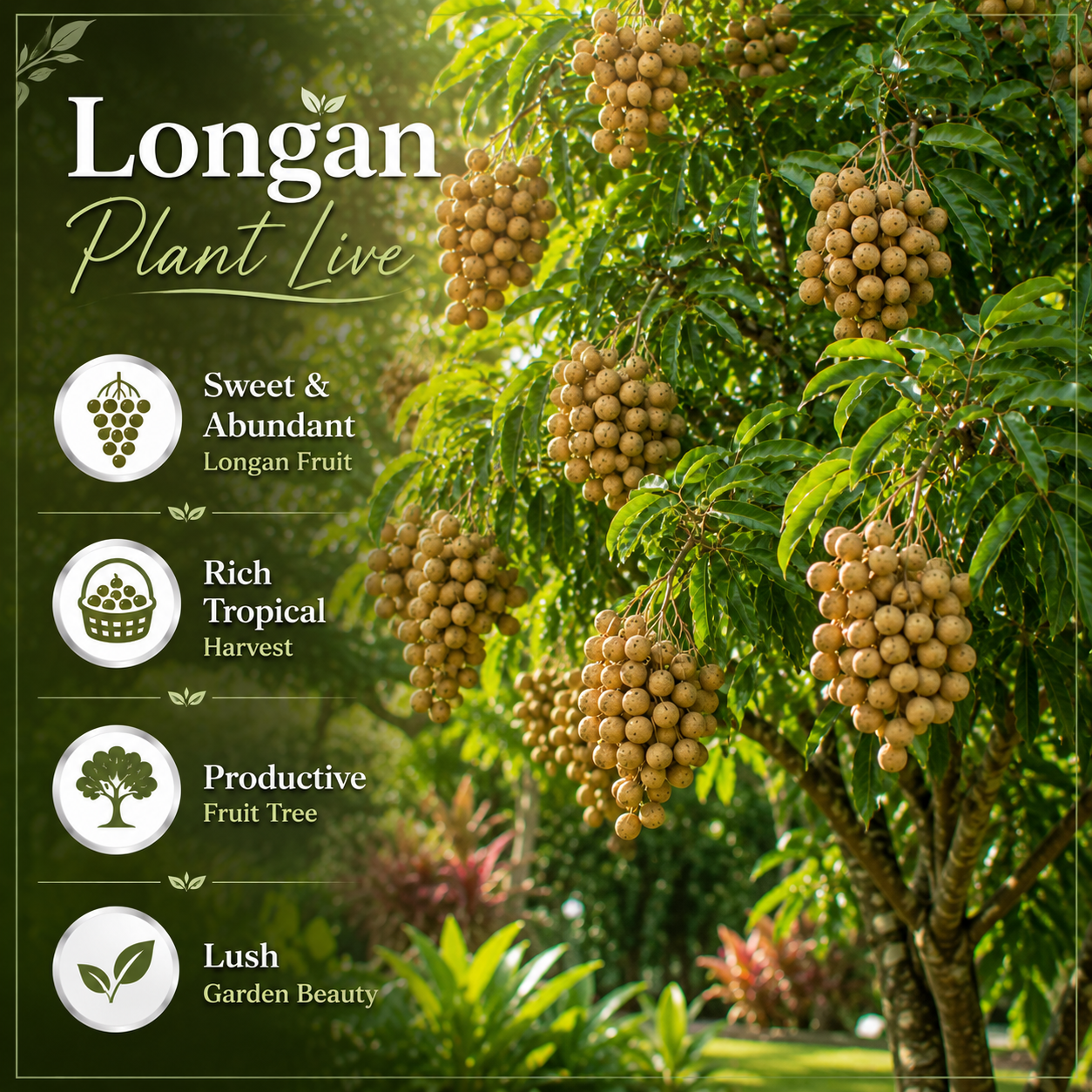 Longan Kohala Live Plant | Sweet Fruit Tree | Large Plant 30-36 Inches Tall | Well Rooted | Easy to Grow (No Ship to CA,HI,AK)
