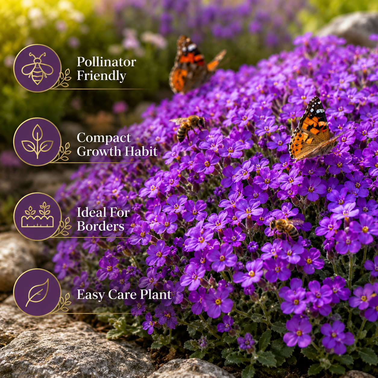 900 Purple Rockcress Seeds for Planting (Aubrieta deltoidea), Non GMO, Fast Growing, High-Yield Purple Cascading Blooms, Perennial Flower Seeds for Backyard Gardens & Landscaping