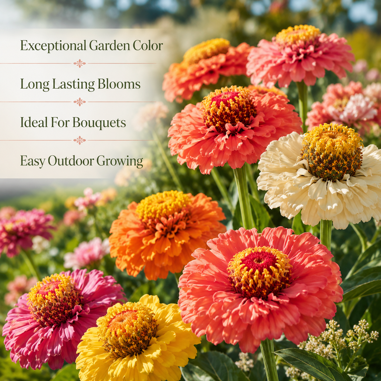 25 Crested Petal Zinnia Seeds, Non-GMO Zinnia elegans, Annual, Vibrant Ruffled Crown-Shaped, Multi-Color Flower Seeds for Cut Garden