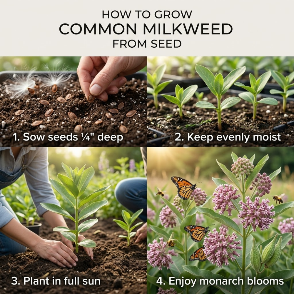 100 Common Milkweed Seeds for Planting Outdoors, Grow Robust, Easy to Care Delicate Pink Flowers for Monarchs & Yard Borders
