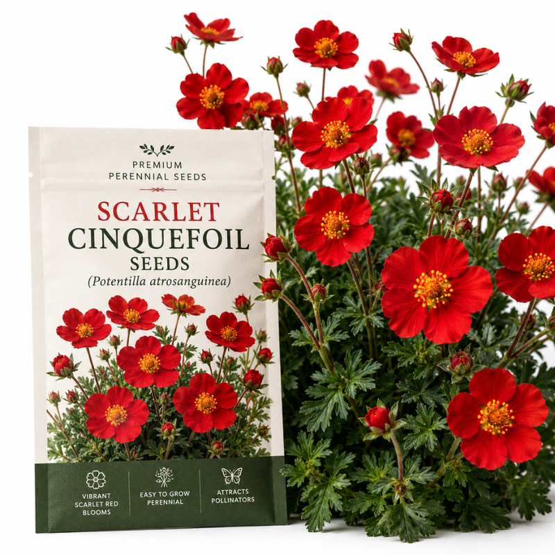 600 Pcs Scarlet Cinquefoil Seeds, Vigorous, Cold-Hardy Perennial Plants, Grow Robust Red Blooms for Ground Cover, Patios & Outdoor Landscapes