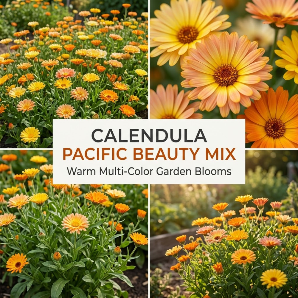 150 Calendula Seeds for Planting Outdoors (3 Packs), Heirloom Pacific Beauty Mix, Vigorous Flowers Yielding Striking Blooms for Balconies, Easy to Care