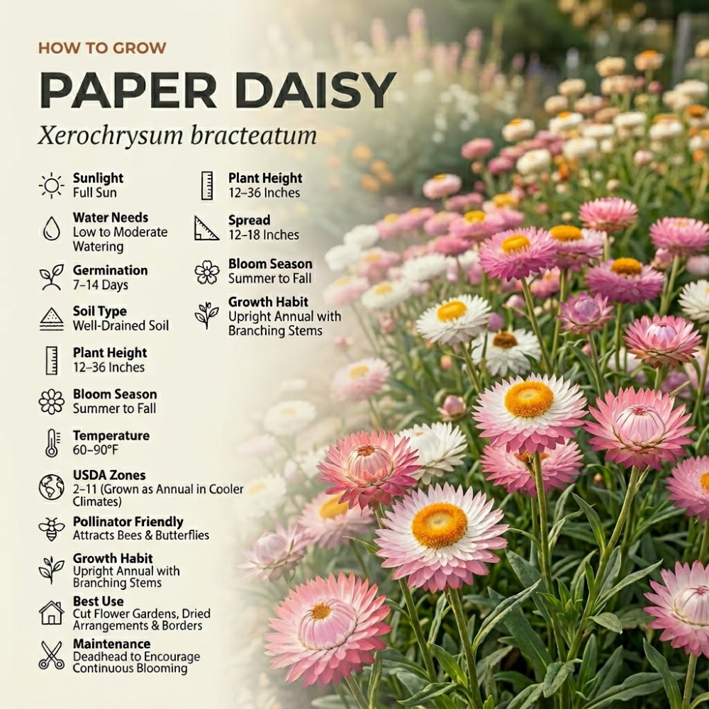 1500 Pcs Paper Daisy Seeds for Outdoors, Non-GMO Heirloom Flowers for Patios, Easy to Care Outdoor Yard Decor
