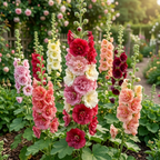 150 Hollyhock Seeds Perennial, Sturdy Chaters Double Mix Heirloom, Vigorous Flowers Yielding Striking Ruffled Blooms for Backyards, Easy to Care