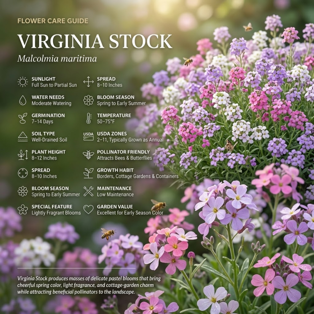 3000 Pcs Virginia Stock Wildflower Seeds, Non-GMO Heirloom Flowers for Patios, Vigorous Growth Delivering Spectacular Sweet Scented Blooms