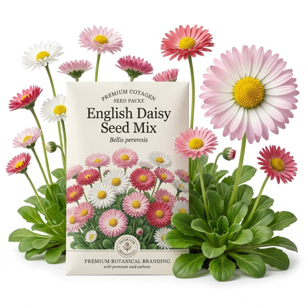 600 Pcs English Daisy Seeds Mix, Heirloom Bellis Perennis Mix for Planting, Fast-Growing Flowers for Charming Cool Season Gardens