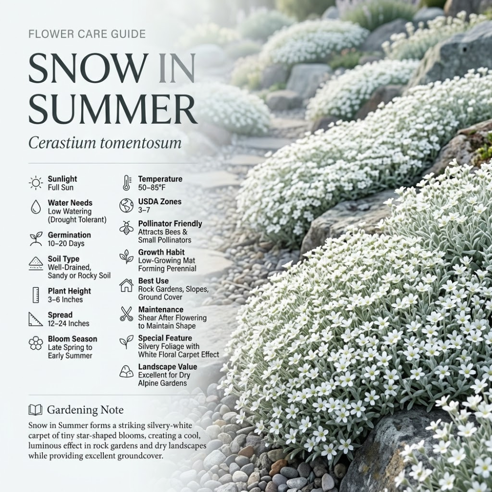 1500 Pcs Heirloom Snow in Summer Seeds (Cerastium), Low Maintenance Perennial Plants, Grow Robust White Blooms for Outdoor Landscapes