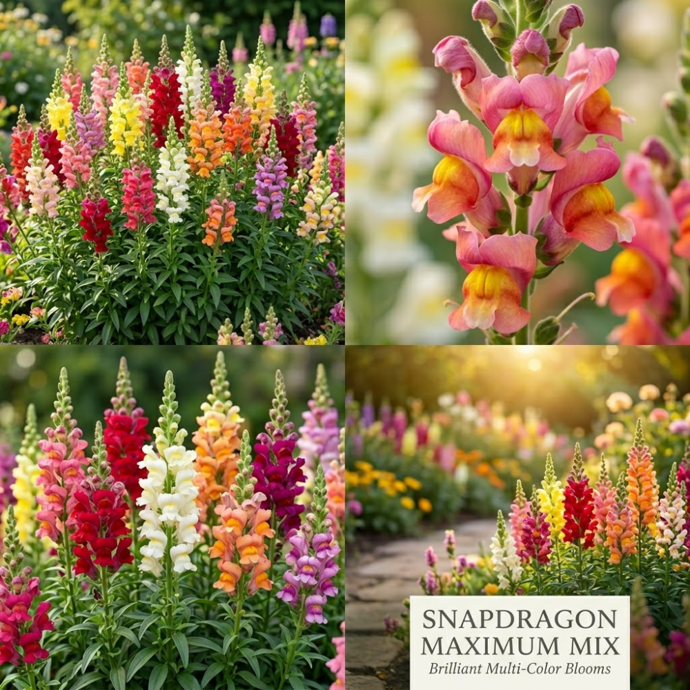 3 Pack Snapdragon Maximum Mix (6000 Seeds) for Planting, Stunning Tall Floral Spikes for Outdoor Gardens, Sturdy Growth with Striking Mixed Colors