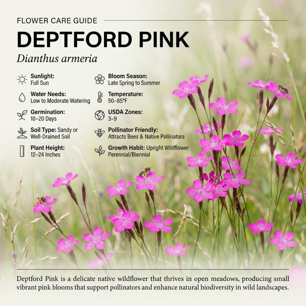 300 Pcs Deptford Pink Seeds for Outdoors, Adaptable Heirloom Dianthus Armeria Wildflower, Low Maintenance Meadow Displays