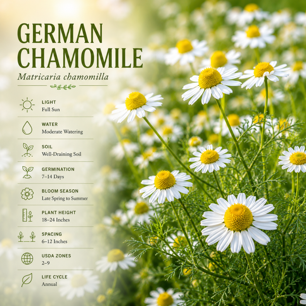 3 Packs German Chamomile Seeds for Planting (10500 Seeds), Stunning Aromatic Herb for Outdoor Gardens, Sturdy Growth with Striking Daisy-Like Blooms