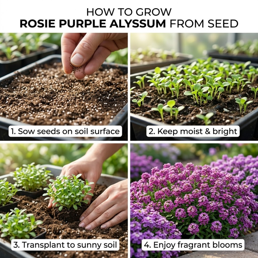 3000 Alyssum Seeds, High Germination Rosie Purple Mix for Planting, Low Maintenance Trailing Flowers for Sunlit Yard Borders