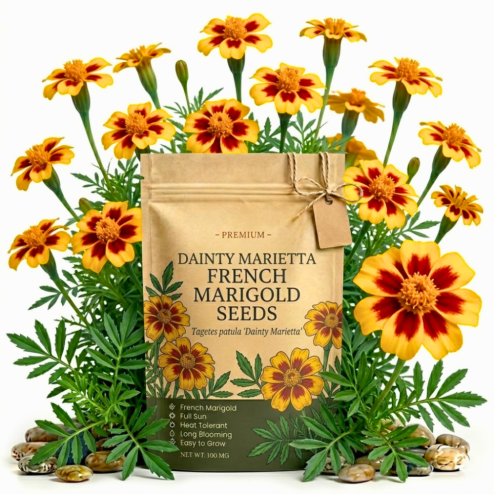 600 Pcs French Marigold Seeds, Non-GMO Heirloom Dainty Marietta Flowers for Patios, Vigorous Growth, Low Maintenance Border Displays