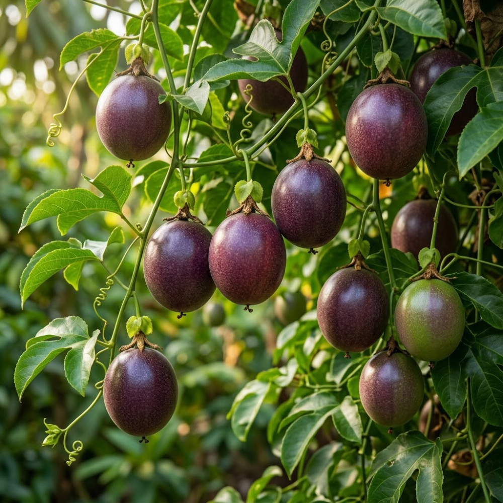 No Ship to CA, HI, AK, Passionfruit Plant, 1 Gallon Pot, Live Fruit-Bearing Climbing Plant for Edible Landscaping, Resilient Trellis Vine for Sweet Tropical Fruits, Sturdy Growth for Fences