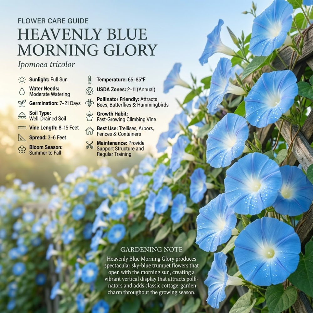 150 Pcs Morning Glory Seeds for Planting Outdoors, Heavenly Blue Heirloom, Vigorous Climbing Vines Yielding Striking Blooms for Balconies