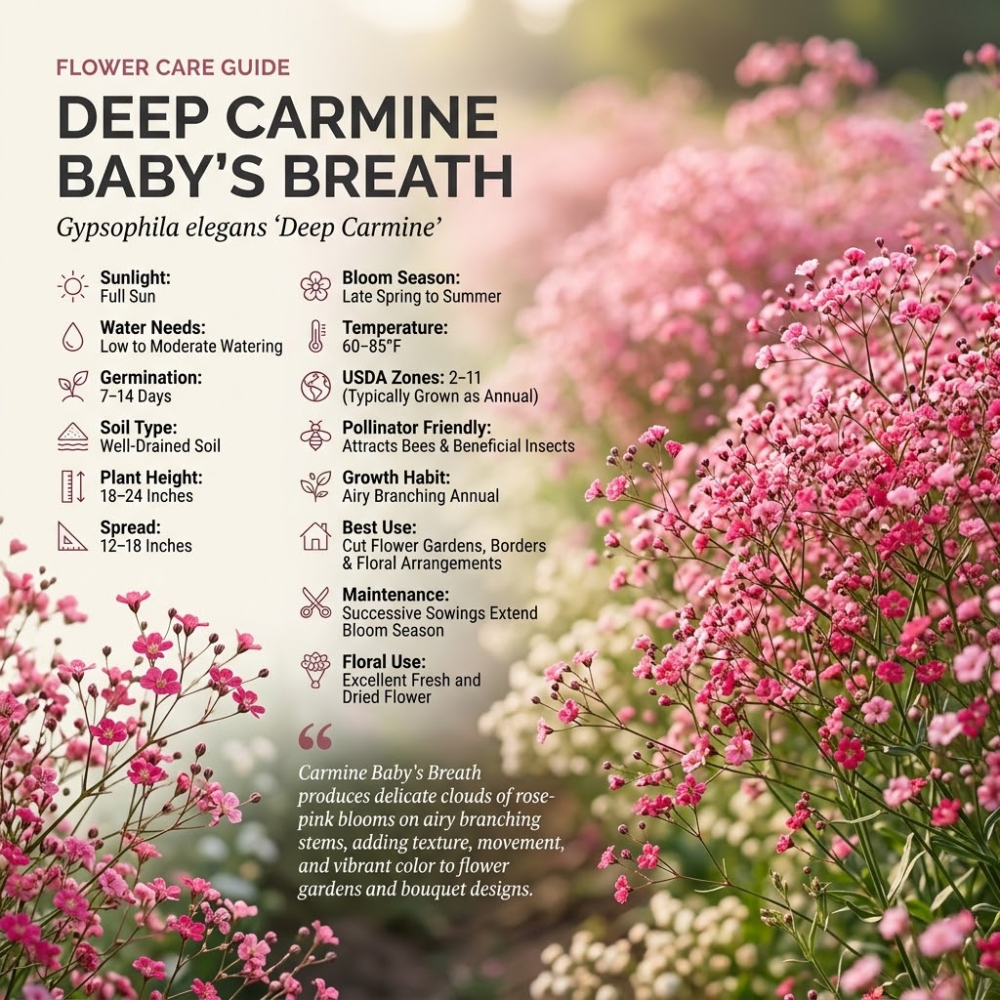300 Pcs Carmine Baby's Breath Seeds Perennial for Outdoors, Easy to Care Outdoor Yard Floral Décor, Low Maintenance Displays