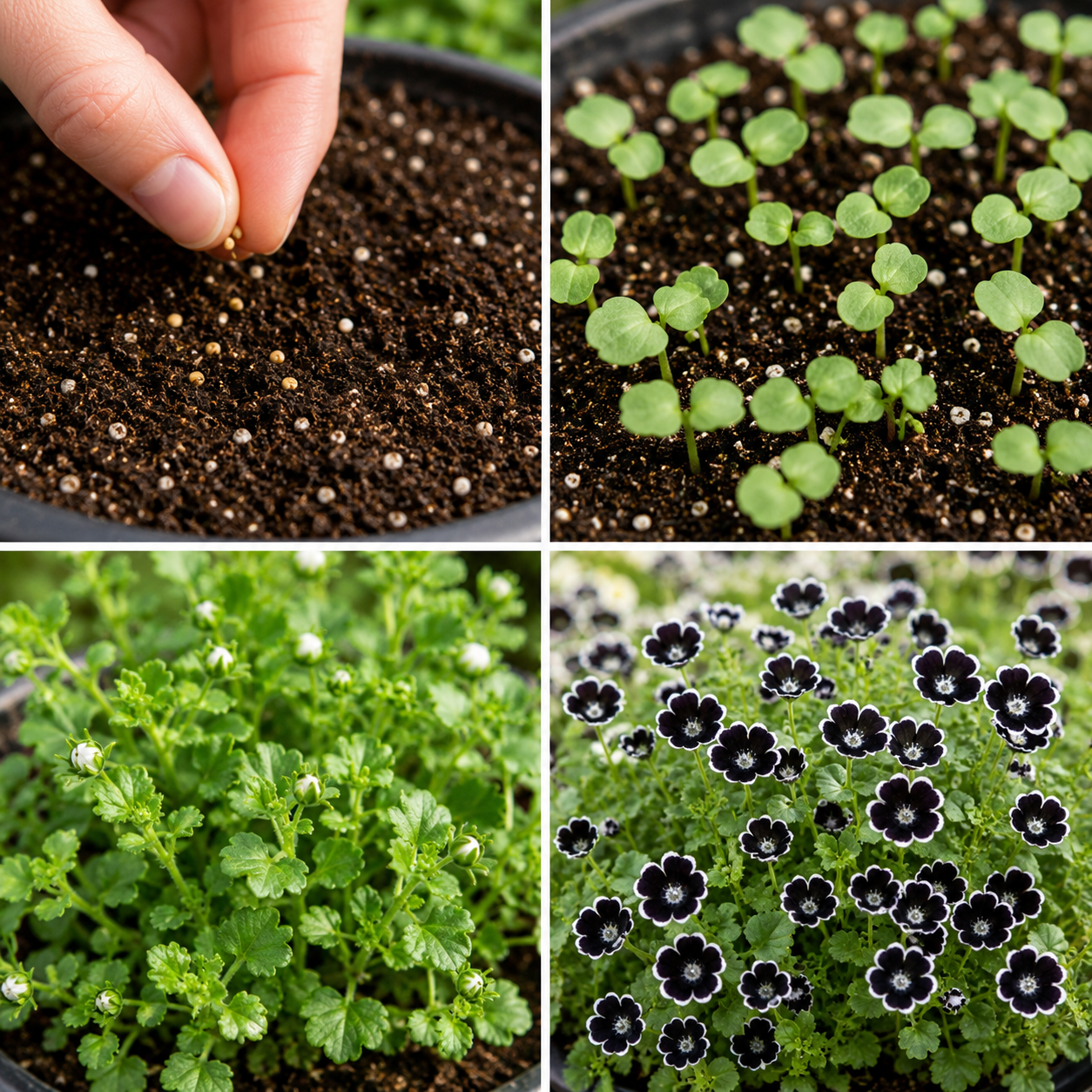 50 Pcs Penny Black Nemophila Seeds, Non GMO, Low Maintenance, Striking Deep Purple-Black Blooms for Patio Containers & Pollinator Gardens