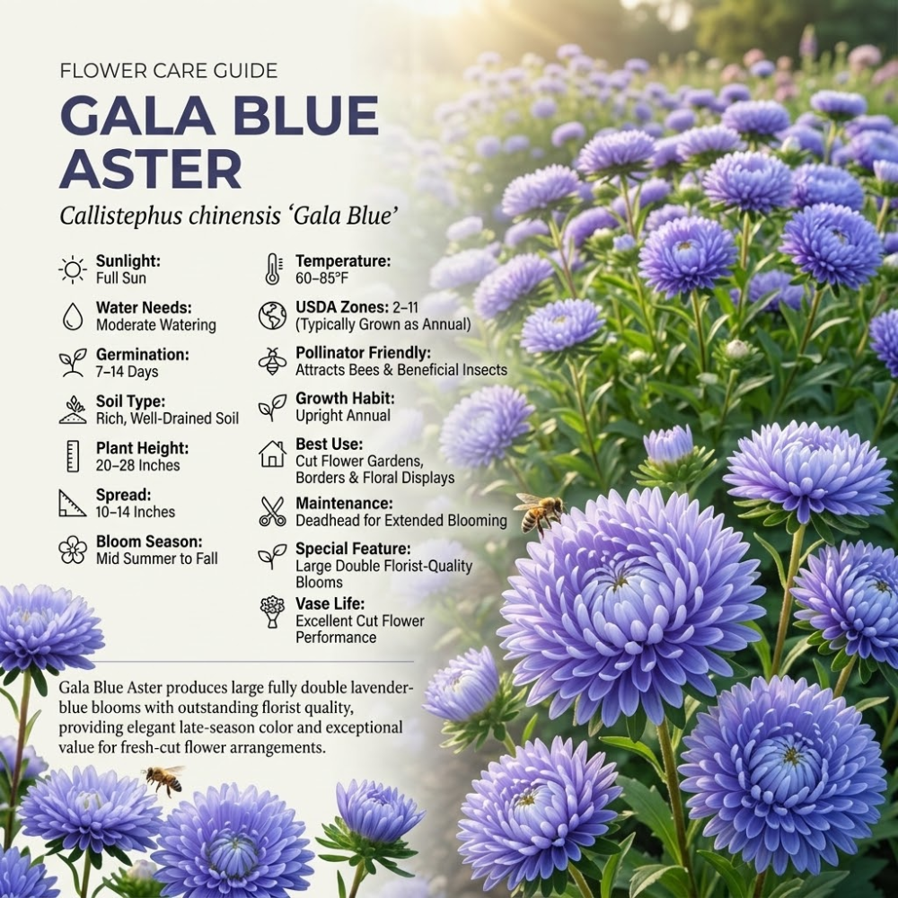 75 Pcs Gala Blue Aster Seeds, Non-GMO Heirloom Flowers for Patios, Vigorous Growth Delivering Spectacular Late Summer Petals