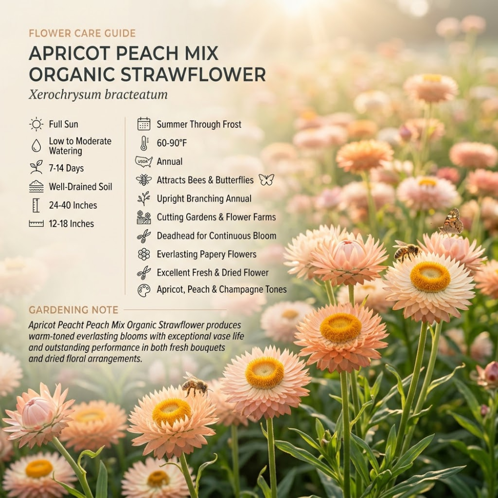 75 Pcs Apricot Peach Strawflower Seeds, Grow Robust Papery Blooms for Edging, Bouquets & Outdoor Landscapes