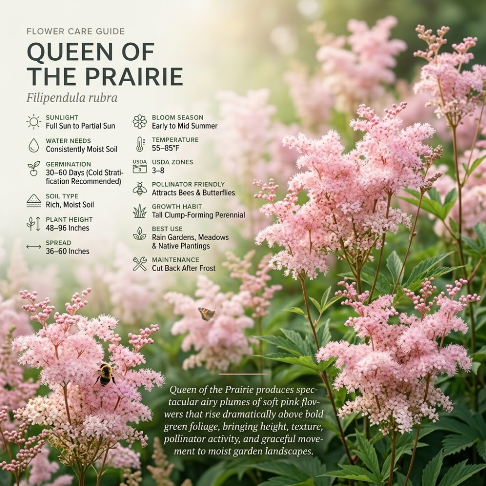75 Pcs Queen of the Prairie Seeds for Planting, Cold-Hardy Non-GMO Floral Blooms for Outdoor Gardens, Sturdy Growth
