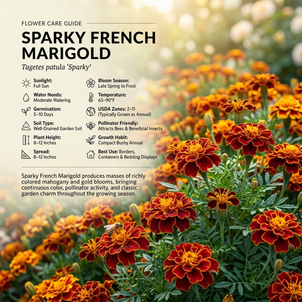 900 Pcs Sparky Marigold Seeds, Non-GMO Heirloom Flowers for Patios, Vigorous Growth, Low Maintenance Border Displays