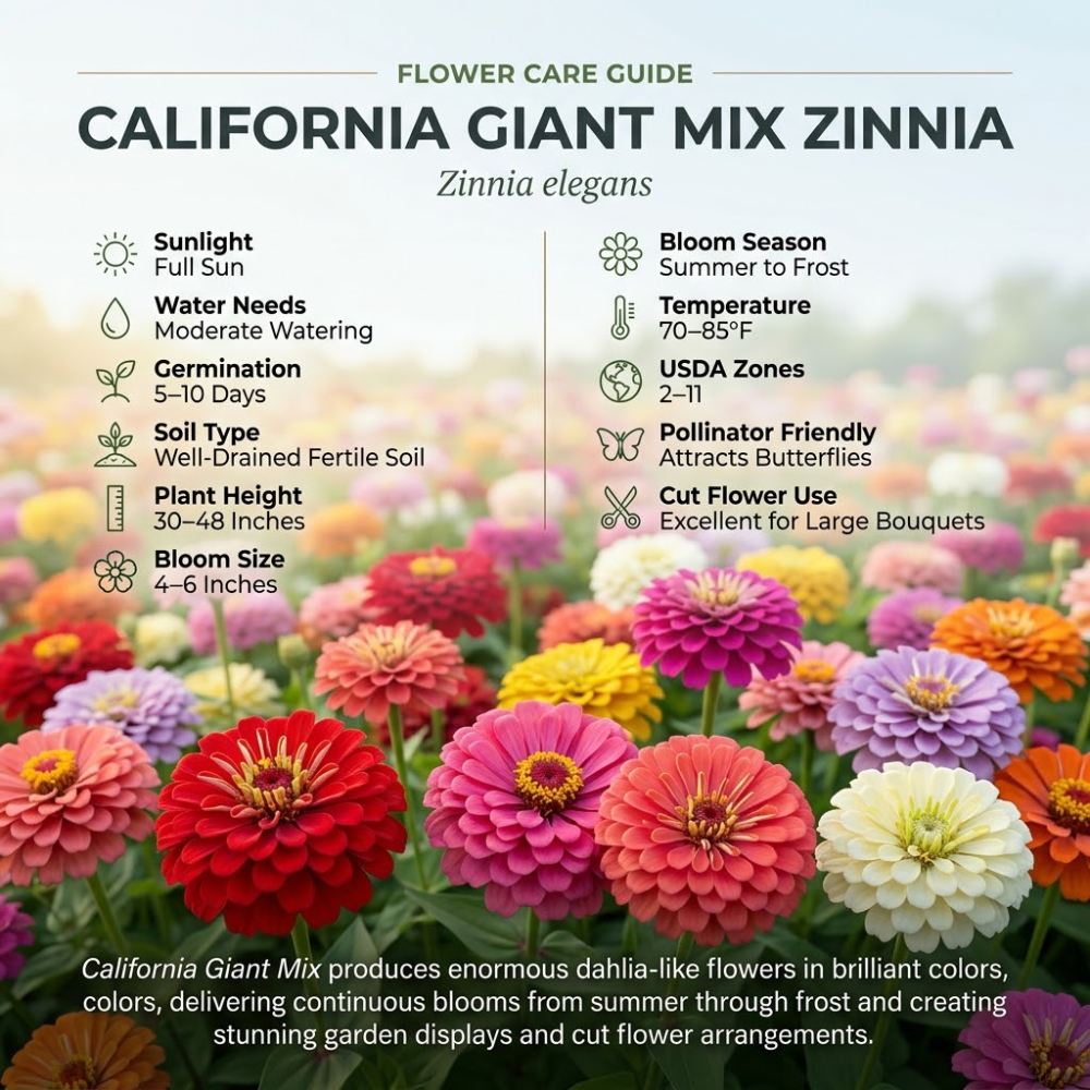150 Zinnia Seeds for Planting Outdoors, Sturdy California Giant Mix Heirloom, Vigorous Tall Flowers Yielding Striking Large Blooms for Backyards, Easy to Care