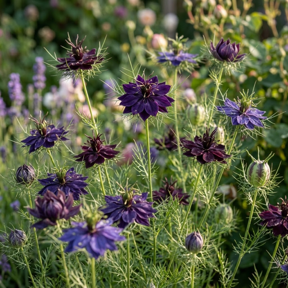 300 Pcs Midnight Nigella Seeds, Non-GMO Heirloom Flowers for Patios, Vigorous Growth Delivering Spectacular Star-Shaped Petals