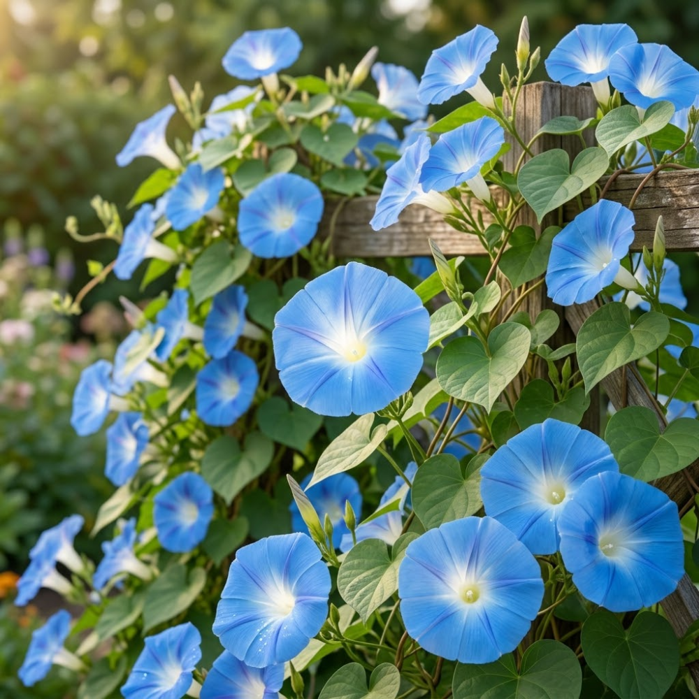 150 Pcs Morning Glory Seeds for Planting Outdoors, Heavenly Blue Heirloom, Vigorous Climbing Vines Yielding Striking Blooms for Balconies