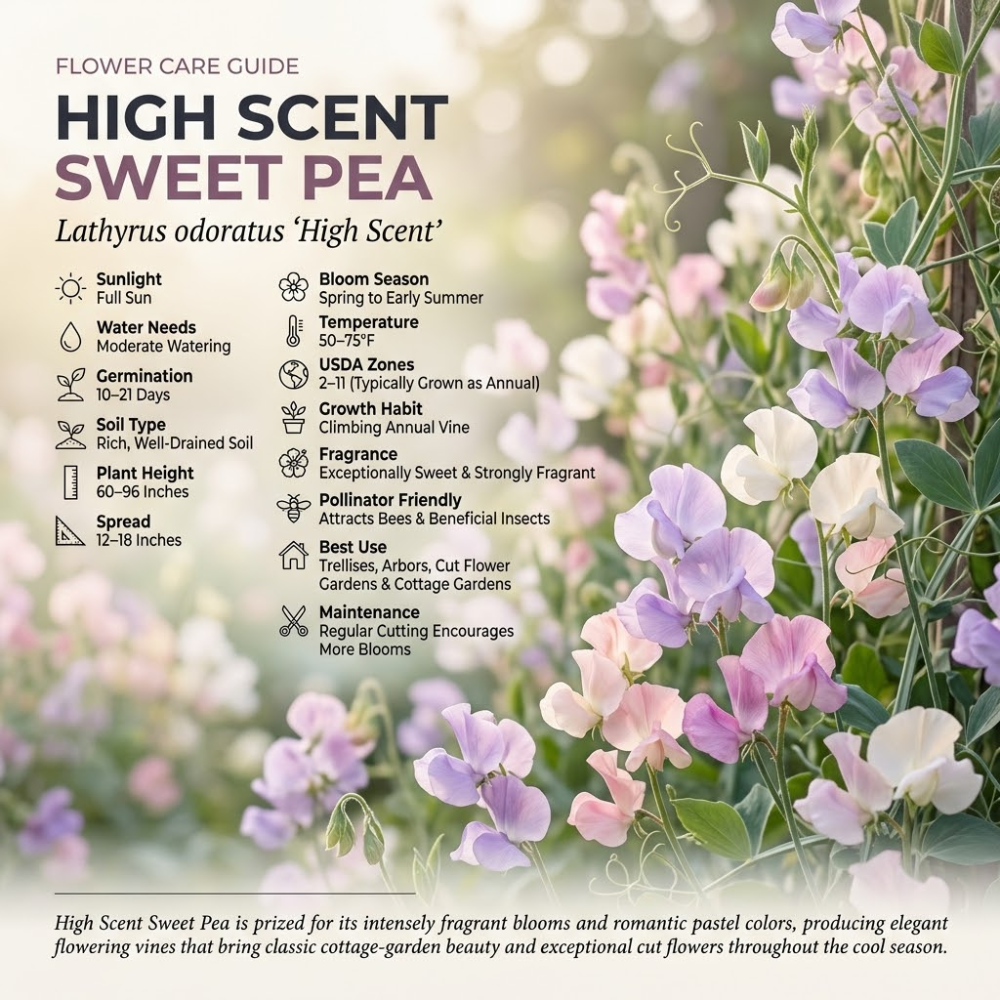 60 Pcs High Scent Sweet Pea Seeds for Planting, Non-GMO Heirloom Vines, Low Maintenance Climbing Décor, Easy to Care