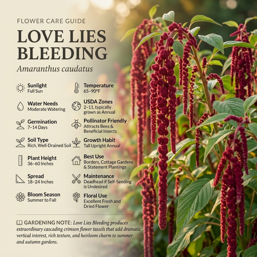 900 Pcs Love Lies Bleeding Amaranth Seeds for Planting, Robust Upright Stalks & Bright Drooping Red Flowers, Easy to Care Outdoor Yard Decor