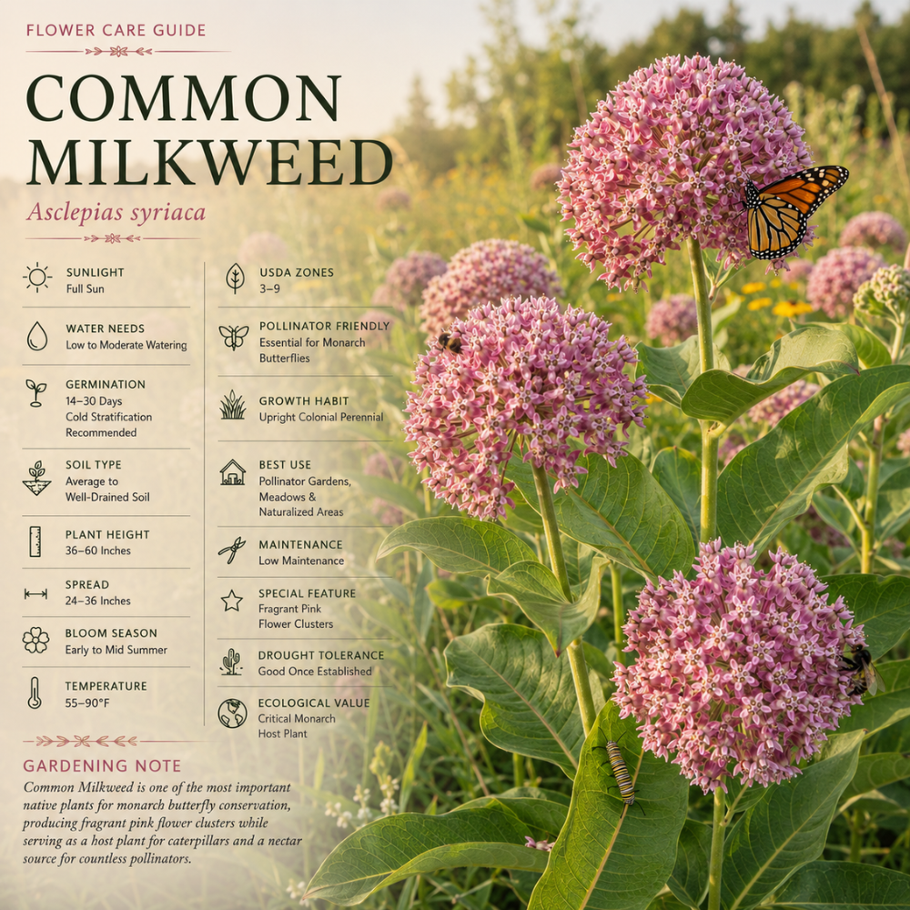 100 Common Milkweed Seeds for Planting Outdoors, Grow Robust, Easy to Care Delicate Pink Flowers for Monarchs & Yard Borders