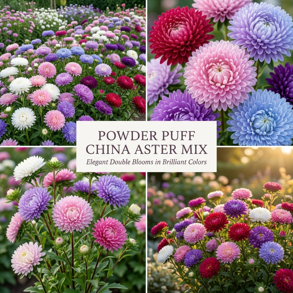 600 Pcs Mixed Powder Puff Asters Seeds, Grow Robust Fluffy Blooms for Edging, Bouquets & Outdoor Landscapes