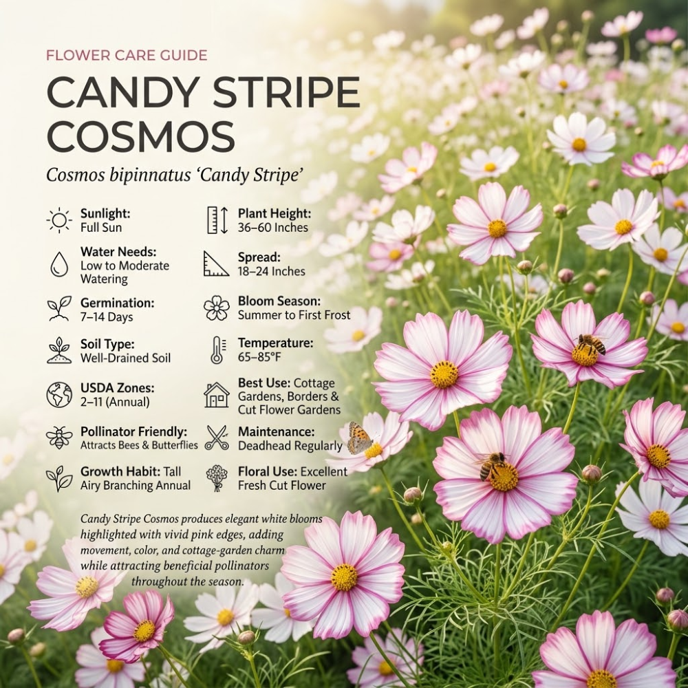 180 Pcs Cosmos Flower Seeds for Outdoors, Candystripe Cosmos, Robust Feathery Foliage & Bright Striped Blooms, Easy to Care Outdoor Yard Decor