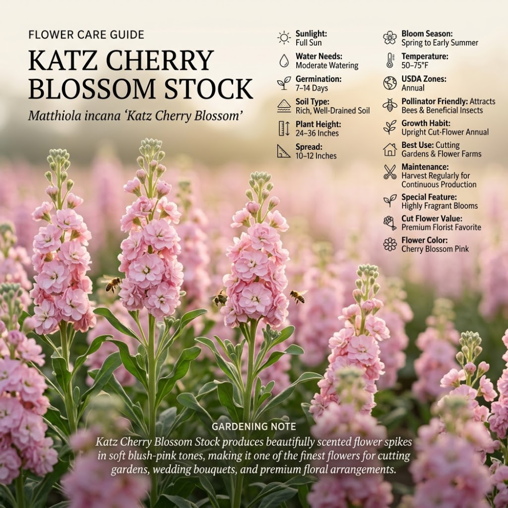 150 Pcs Katz Cherry Blossom Stock Seeds, Vigorous, Cold-Hardy Plants, Grow Robust Fragrant Pink Blooms for Outdoor Landscapes