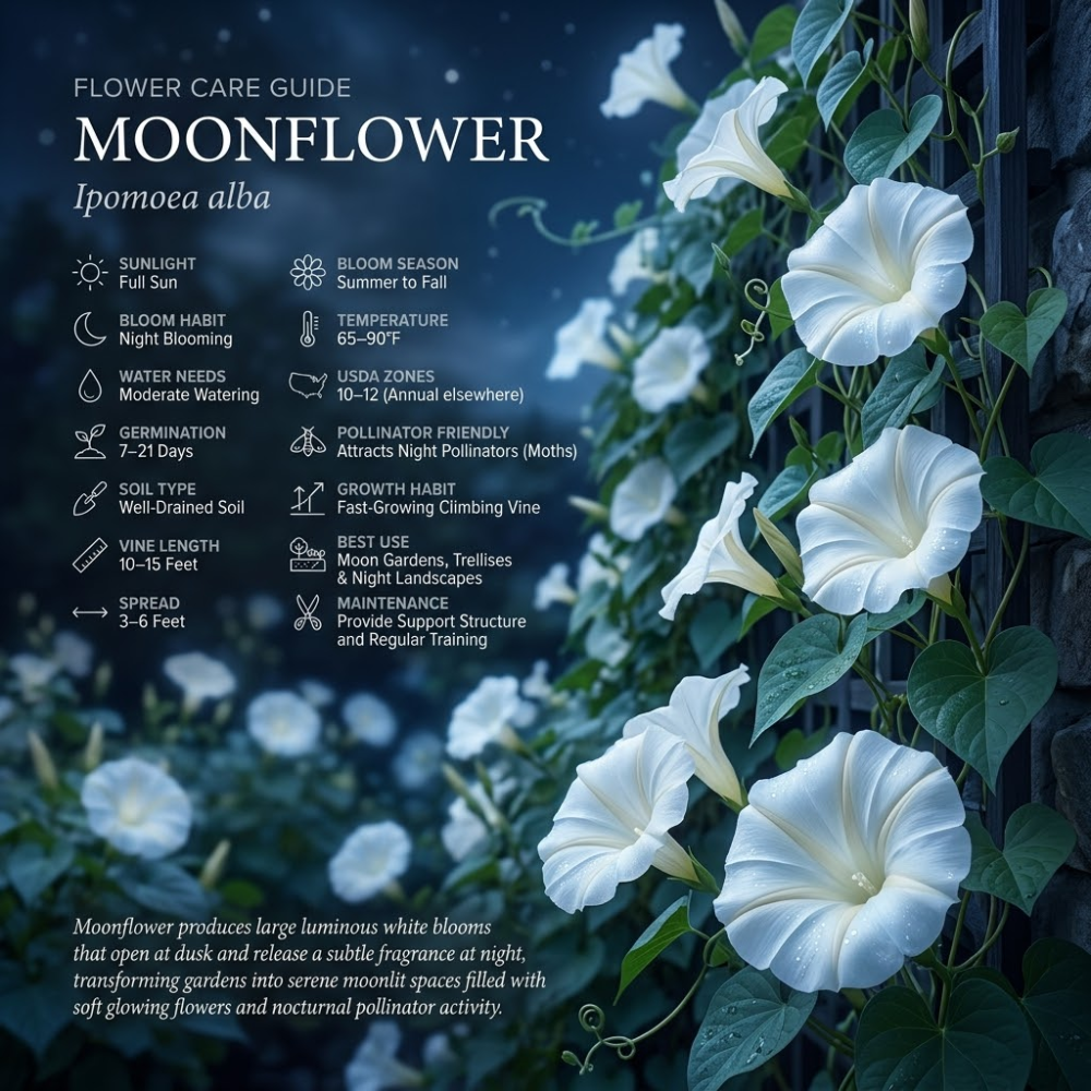 45 Pcs Night Blooming Moon Flower Seeds for Planting, Non-GMO Floral Vines for Outdoor Gardens, Sturdy Climbing Stems for Evening Gardens