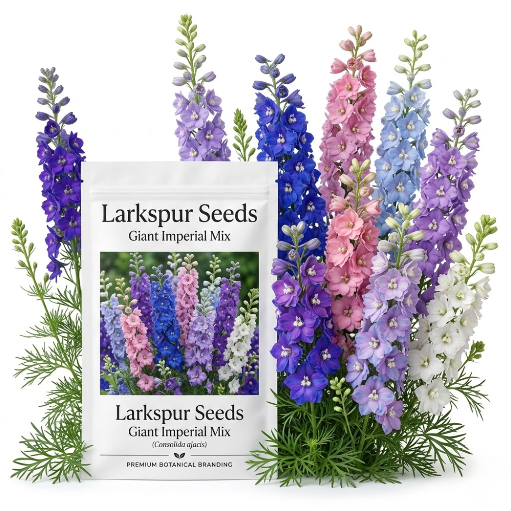 750 Larkspur Giant Imperial Mix Seeds for Planting, Stunning Cold-Hardy Non-GMO Floral Blooms for Outdoor Gardens, Sturdy Growth with Striking Colors