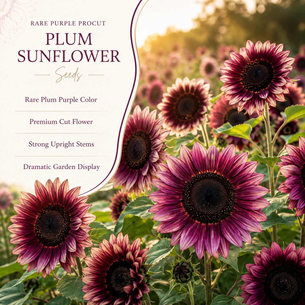 75 Rare Purple Procut Plum Sunflower Seeds, Non GMO, Easy Care, Spectacular Moody Purple-Rose & Dark Center Cut Flower, Ideal Choice for Modern Decor and Floral Arrangements
