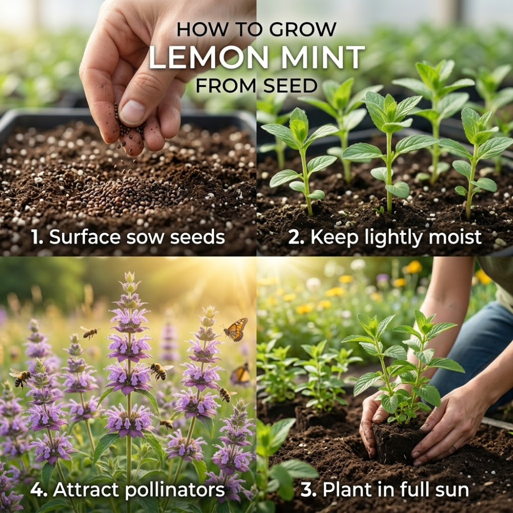 500 Pcs Lemon Mint Seeds, Heirloom Monarda Citriodora for Planting, Fast-Growing Aromatic Herbs for Bright Sunlit Gardens