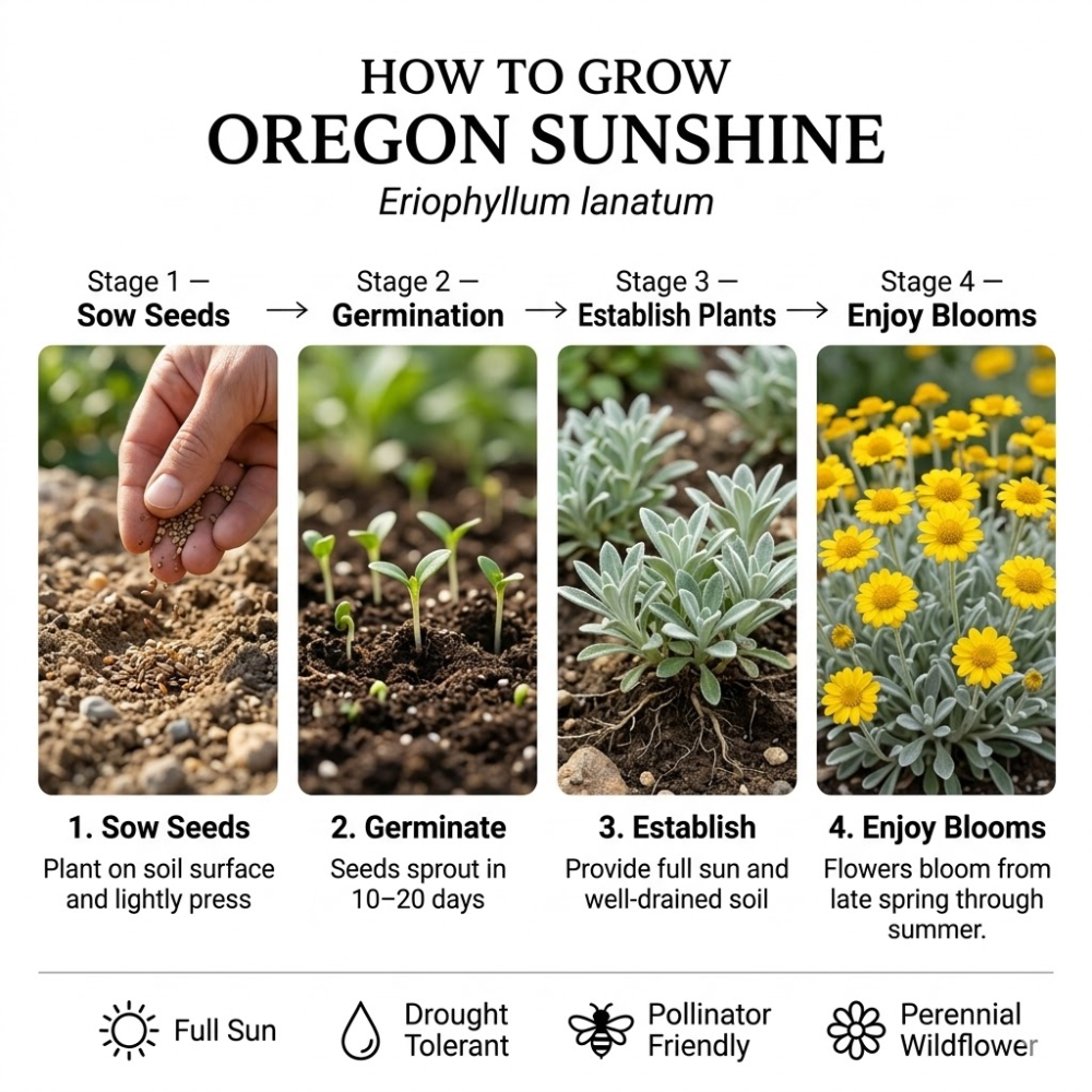 100 Pcs Oregon Sunshine Seeds for Planting Outdoors, Non-GMO Heirloom Yellow Floral Ground Cover, Cold-Hardy Blooms for Sunny Borders