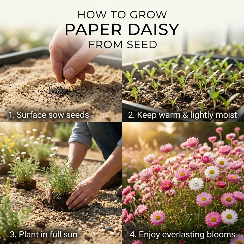 1000 Pcs Paper Daisy Seeds, Heirloom Strawflower Mix for Planting, Robust Fast-Growing Plants for Bright Sunlit Gardens & Floral Crafts