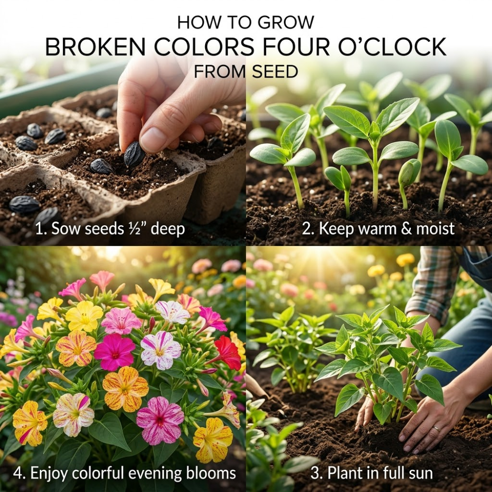 75 Pcs Four O'Clock Seeds for Outdoors, Robust Bushy Foliage & Bright Striped Flowers, Easy to Care Outdoor Yard Decor