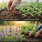 250 Pcs Lemon Mint Seeds for Planting Outdoors, Non-GMO Heirloom Herb Garden Seeds, Cold-Hardy Purple Horsemint Blooms for Yard Borders & Pollinators