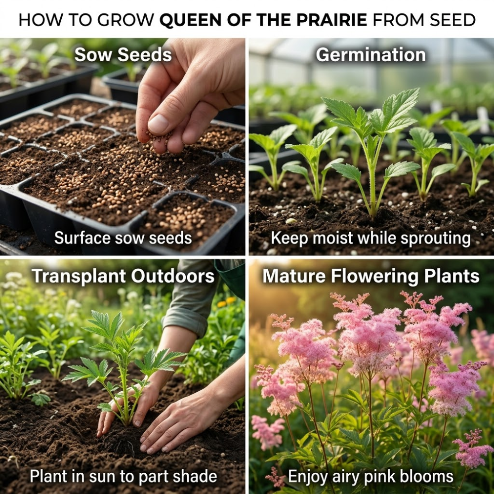 25 Pcs Queen of the Prairie Seeds for Planting Outdoors, Non-GMO Heirloom Perennial Seeds, Striking Feathery Pink Blooms for Yard Borders