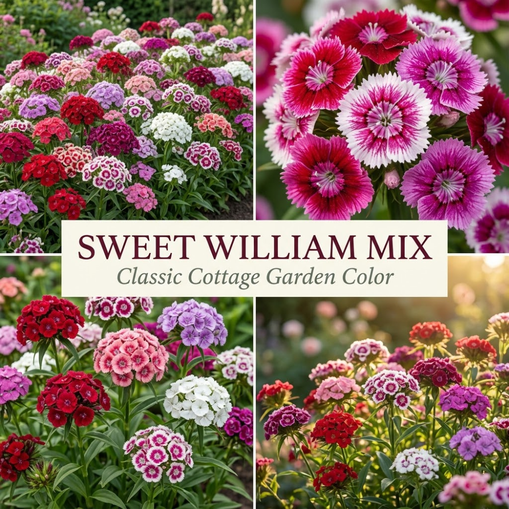 750 Pcs Sweet William Flower Seeds, Heirloom Dianthus Barbatus Mix for Planting, Fast-Growing Plants for Bright Sunlit Gardens