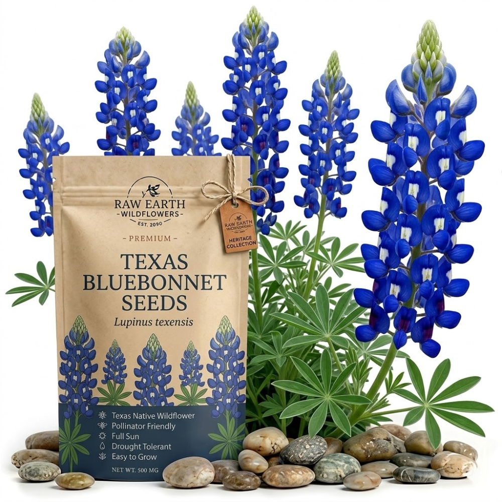 100 Pcs Texas Bluebonnet Seeds, Heirloom Lupinus Texensis for Planting, Fast-Growing Wildflowers for Bright Sunlit Gardens